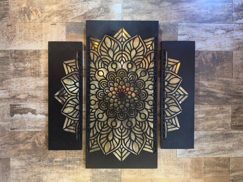 Cuadro Mandala tríptico chico con espejo viejo